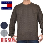 �礭����������� �ȥߡ��ҥ�ե����� TOMMY HILFIGER �����֥�˥å� �������� ���롼�ͥå� ���åȥ� �ݼ� Ĺµ �ȥåץ� �����֥��Ԥ� �����ɽ� Cable Knit Crewneck Sweater XXL