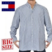 �礭����������� TOMMY HILFIGER �ȥߡ��ҥ�ե����� Regular Fit Stripe Print All-Day Shirt Ĺµ ���ȥ饤�� �ץ��� ������ǥ� ���ȥ�å� �ȥåץ� �磻����� XXL