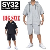 �������� �礭�������� ��� SY32 by SWEET YEARS BASIC BOX LOGO S/S ZIP HOODIE SETUP ���ݥ���� ���ڥ�ɽ� �ե른�å� Ⱦµ �ϡ��եѥ�� �ա��� �ѡ����� ���åȥ��å� �岼 �� �֥�å� ���졼 ΢�ӥ������å� XXXL XXXXL