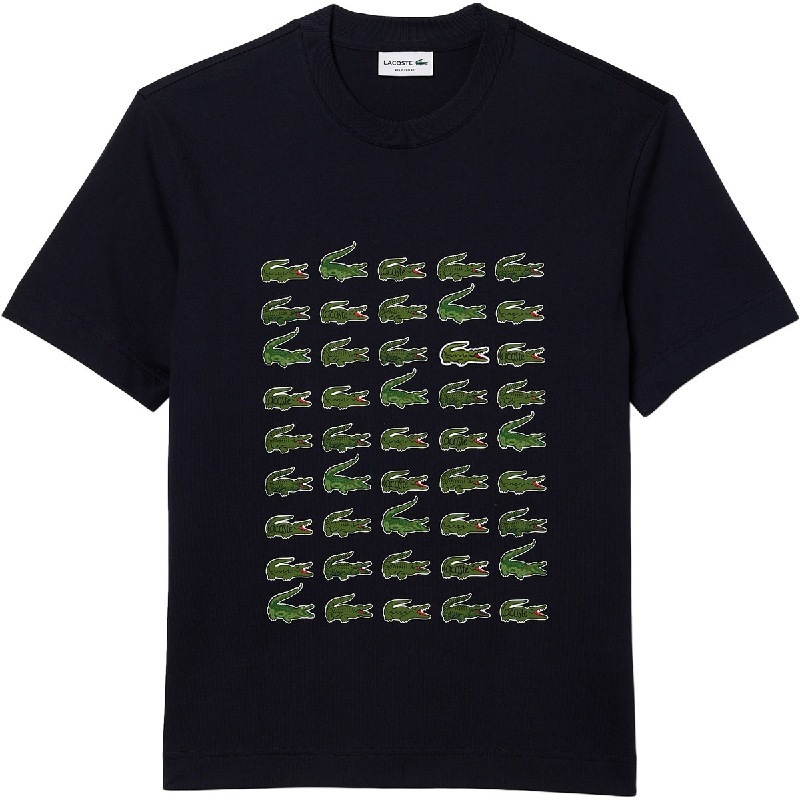 �礭�������� ��� Lacoste �饳���� ���롼�ͥå� Ⱦµ�ԥ���� �ͥ��ӡ��֥롼 �� �ۥ磻�� RELAXED FIT ICONIC PRINT T-SHIRT XXL