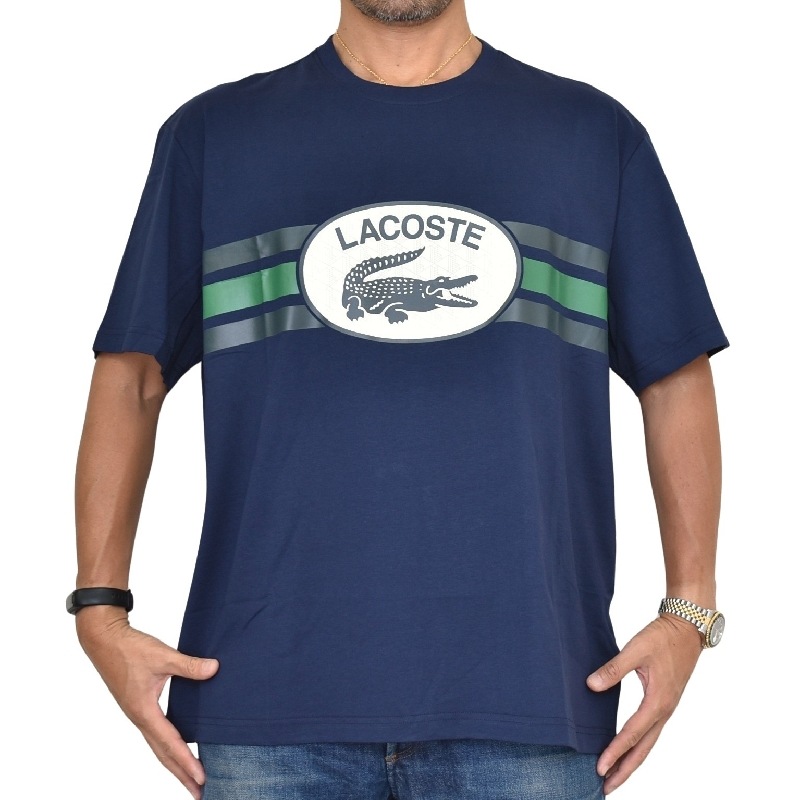 �礭�������� ��� Lacoste �饳���� ���롼�ͥå� Ⱦµ�ԥ���� �ͥ��ӡ��֥롼 LOOSE FIT COTTON MONOGRAM T-SHIRT XXL