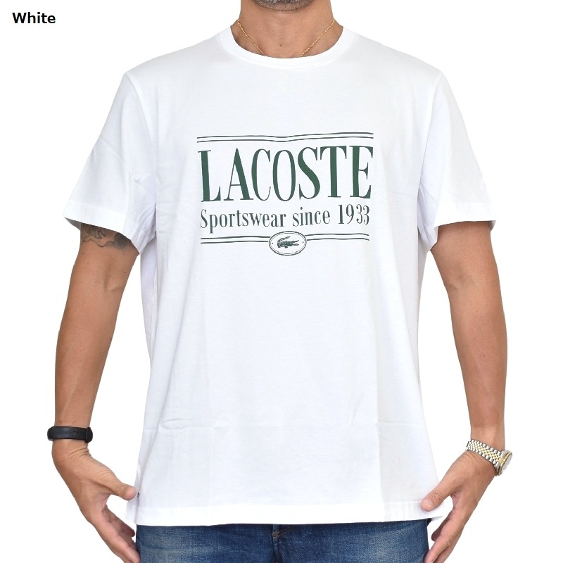 �礭�������� ��� Lacoste �饳���� ���롼�ͥå� Ⱦµ�ԥ���� �ͥ��ӡ� �� �ۥ磻�� REGULAR FIT JERSEY T-SHIRT XXL
