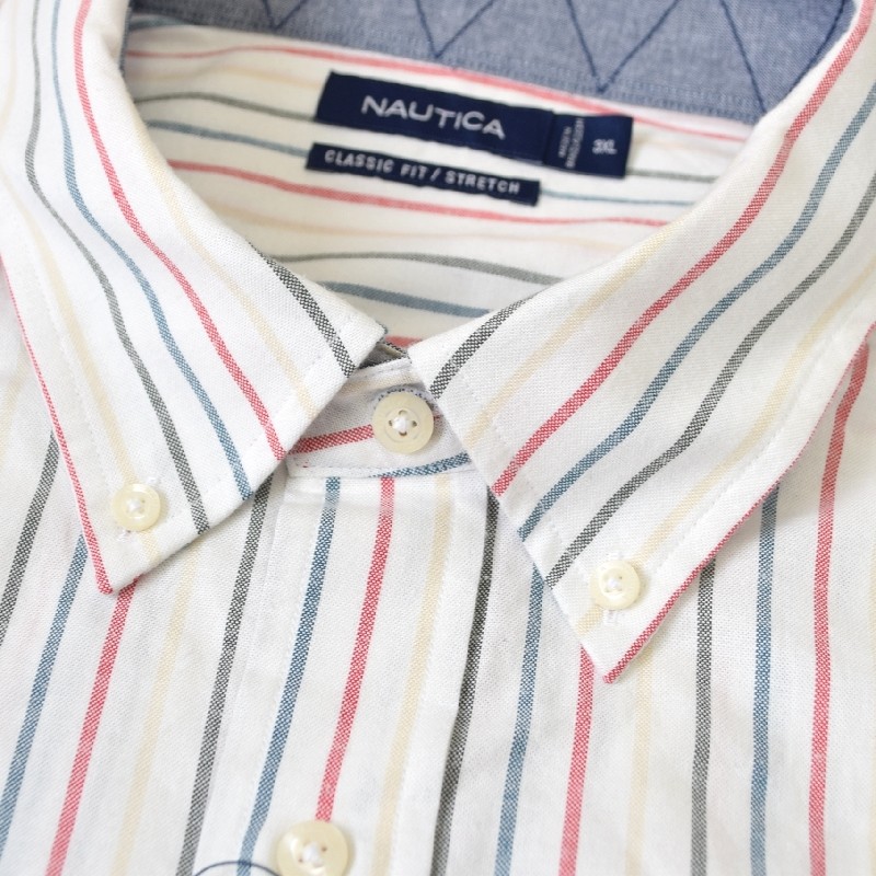 �礭�������� ��� NAUTICA �Ρ��ƥ��� striped oxford shirt Ĺµ����� ���ݥ���� ���ȥ饤���� ���å����ե����� XXXL