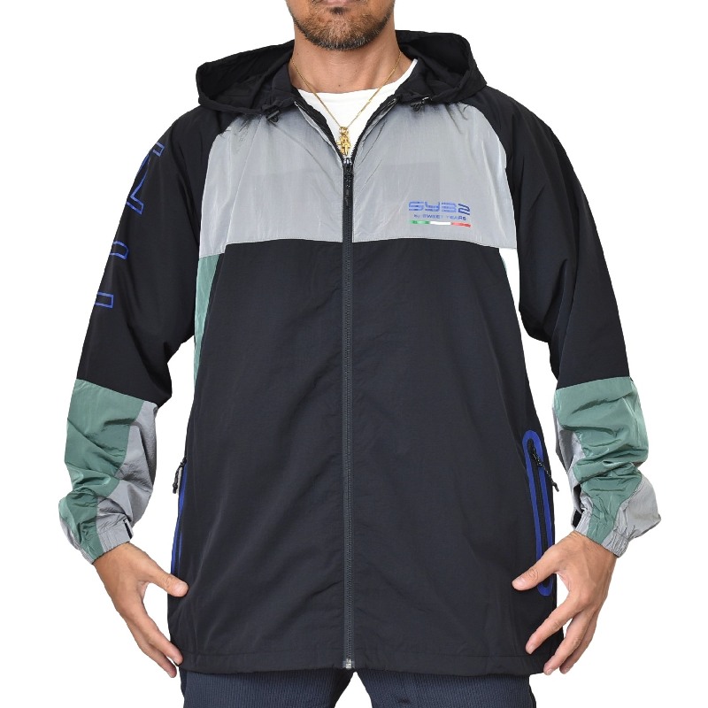 ��SALE�ۡ��������� �礭�������� ��� SY32 by SWEET YEARS ���������ȥ��䡼�� �ʥ����󥸥㥱�å� ������ɥ֥졼���� �������� ���åץա��ǥ��� RETRO COLOR NYLON ZIP HOODIE XXL XXXL XXXXL