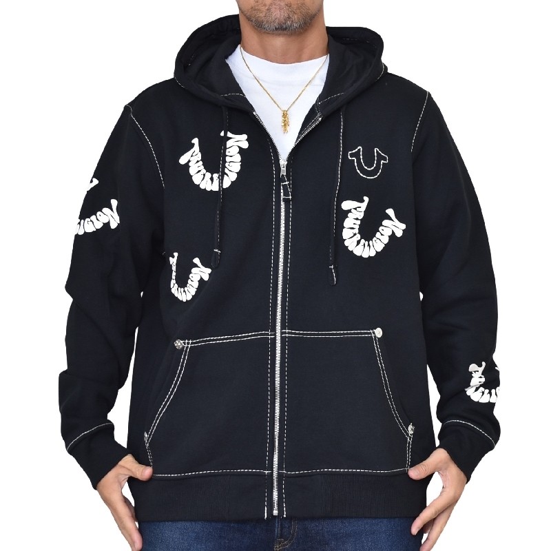 礭  TRUE RELIGION ȥ롼ꥸ BIG T WARPED PUFF PRINT LOGO ZIP HOODIE ե른å աǥ å ѡ XXL XXXL