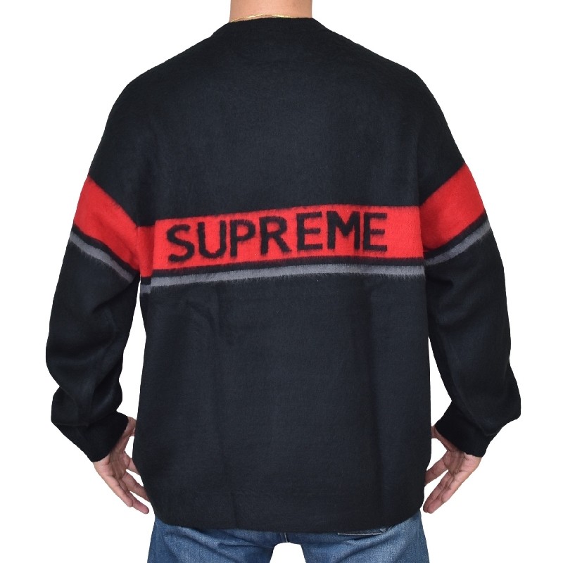 �礭�������� ��� Supreme ����ץ꡼�� Brushed Stripe Sweater �������� �˥å� Black XXL