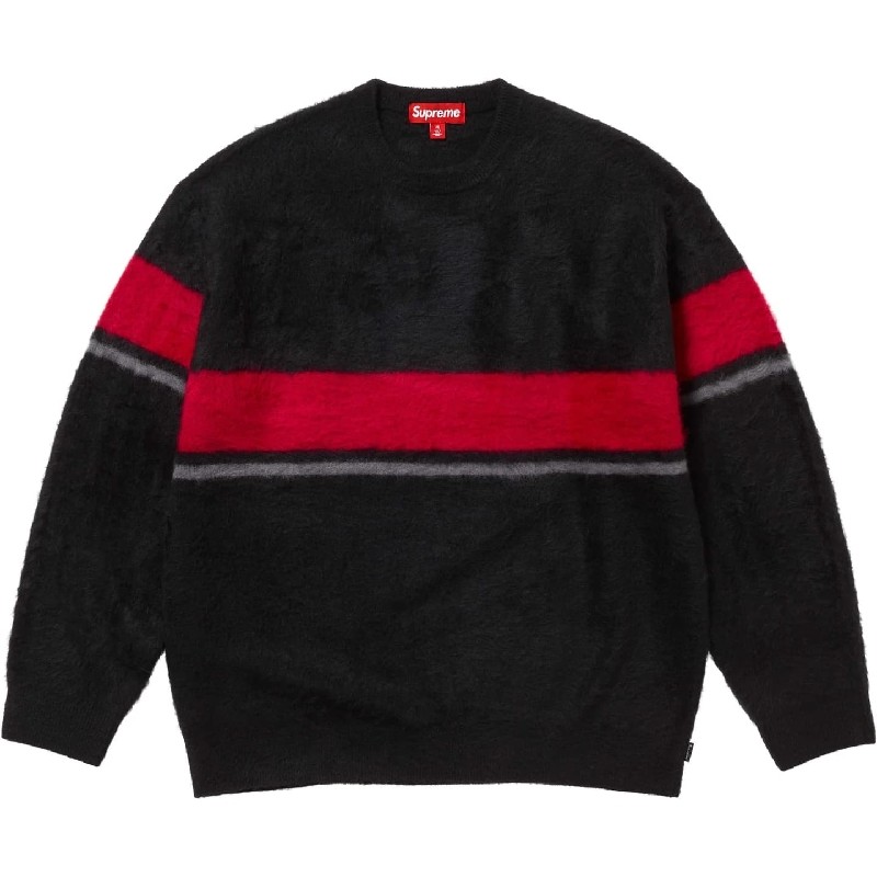 �礭�������� ��� Supreme ����ץ꡼�� Brushed Stripe Sweater �������� �˥å� Black XXL