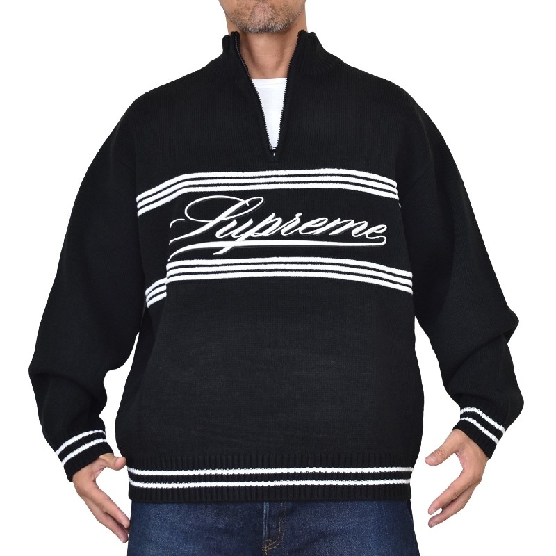 �礭�������� ��� Supreme ����ץ꡼�� Script Stripe Half Zip Sweater ������ץ� ���ȥ饤�� �ϡ��� ���å� �������� Black XXL