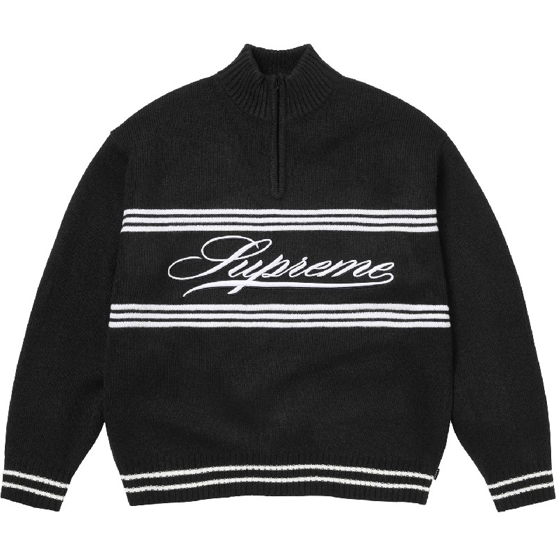 �礭�������� ��� Supreme ����ץ꡼�� Script Stripe Half Zip Sweater ������ץ� ���ȥ饤�� �ϡ��� ���å� �������� Black XXL