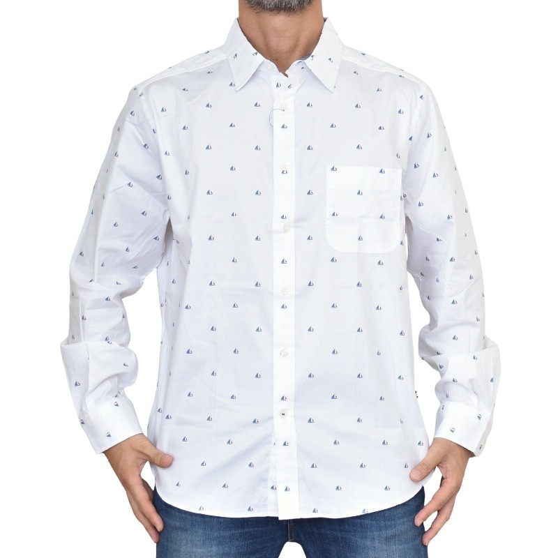�礭�������� ��� NAUTICA �Ρ��ƥ��� �Ρ����� Ĺµ����� �����ݥ���� printed oxford shirt XL XXXXL