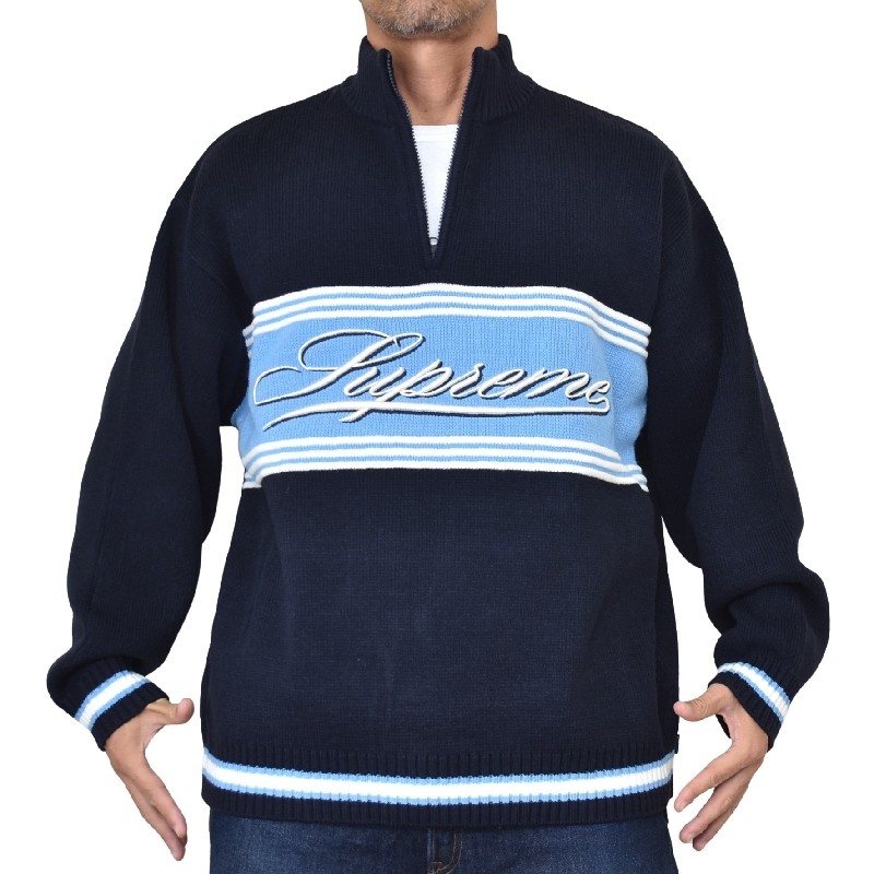 �礭�������� ��� Supreme ����ץ꡼�� Script Stripe Half Zip Sweater ������ץ� ���ȥ饤�� �ϡ��� ���å� �������� NAVY XXL