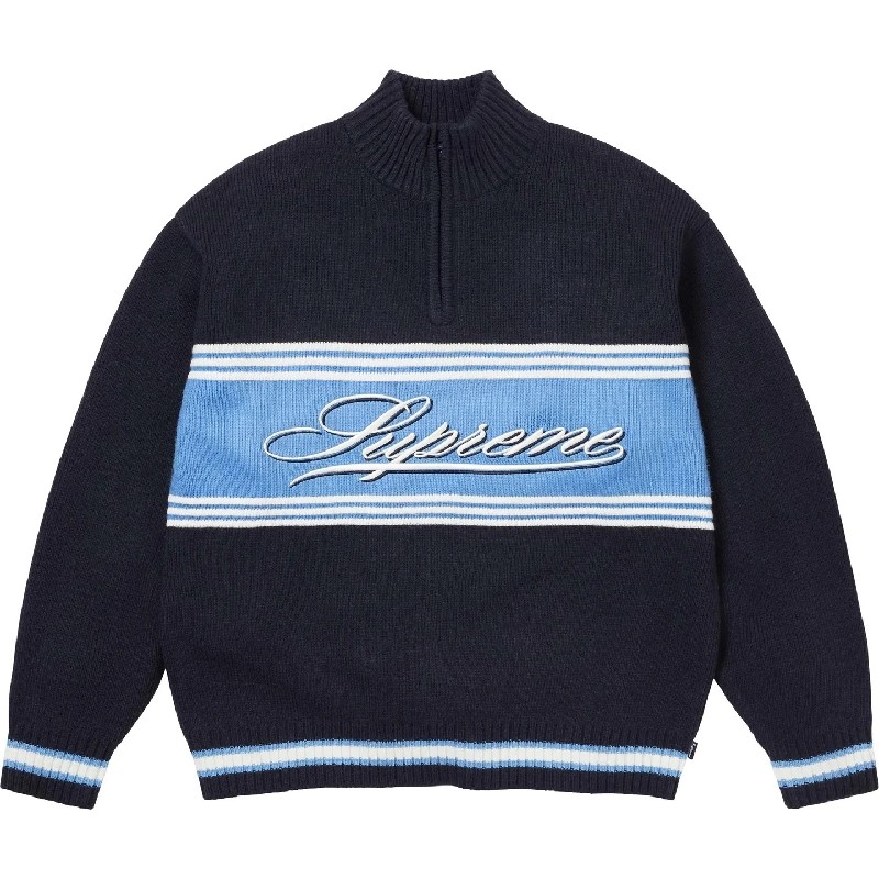 �礭�������� ��� Supreme ����ץ꡼�� Script Stripe Half Zip Sweater ������ץ� ���ȥ饤�� �ϡ��� ���å� �������� NAVY XXL