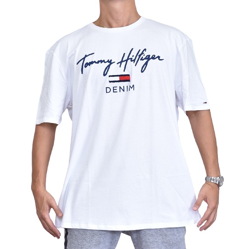 大きいサイズメンズ トミーヒルフィガーデニム Tommy Hilfiger Denim クルーネック 半袖ｔシャツ ホワイト Xxl Xxxl メール便対応 M便 1 1 大きいサイズのメンズ服専門店 Deff