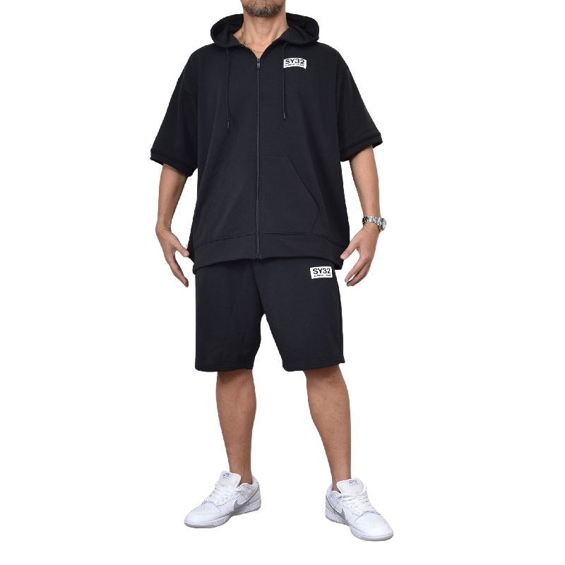 �������� �礭�������� ��� SY32 by SWEET YEARS BASIC BOX LOGO S/S ZIP HOODIE SETUP ���ݥ���� ���ڥ�ɽ� �ե른�å� Ⱦµ �ϡ��եѥ�� �ա��� �ѡ����� ���åȥ��å� �岼 �� �֥�å� ���졼 ΢�ӥ������å� XXXL XXXXL