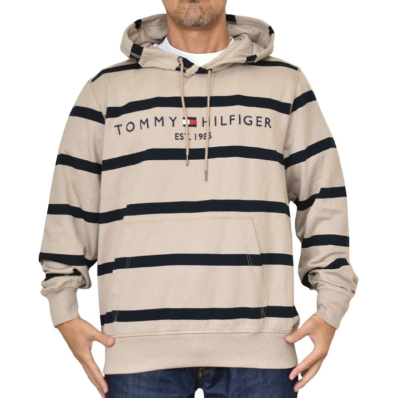 �礭����������� TOMMY HILFIGER �ȥߡ��ҥ�ե����� Tommy Logo Stripe Hoodie �������å� �ץ륪���С� �ѡ����� �ܡ����� �����ɽ� XXL