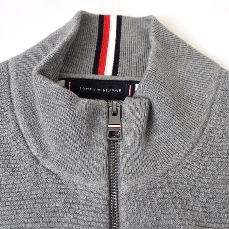 �礭����������� TOMMY HILFIGER �ȥߡ��ҥ�ե����� Textured Stitch Zip Mockneck Cardigan �������� �˥å� �ե른�å� �����ǥ����� Ĺµ ���ݥ���Ȼɽ� XL XXL