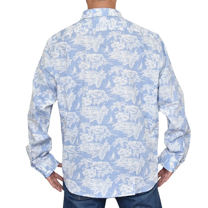 �礭�������� ��� NAUTICA �Ρ��ƥ��� �Ρ����� Ĺµ ����� ���� �ե� ������ �ݥ��å� printed poplin shirt XXL XXXL