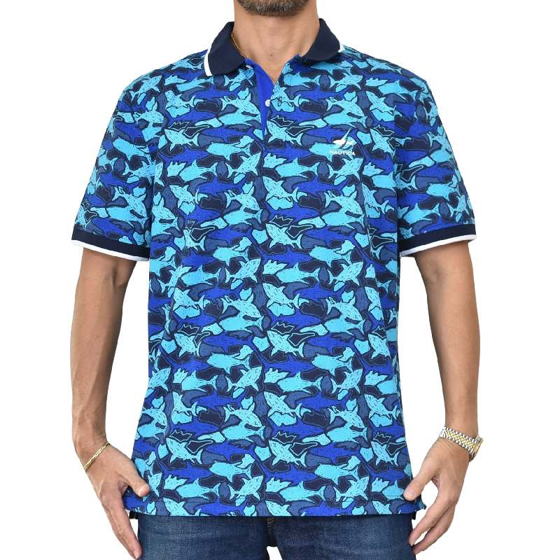 �礭�������� ��� NAUTICA �Ρ��ƥ��� �Ρ����� �ݥ������ Ⱦµ ���� Shark Week Sustainably Crafted Classic Fit Shark Print Polo XL XXL XXXL [M�� 1/1]