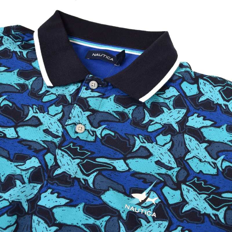�礭�������� ��� NAUTICA �Ρ��ƥ��� �Ρ����� �ݥ������ Ⱦµ ���� Shark Week Sustainably Crafted Classic Fit Shark Print Polo XL XXL XXXL [M�� 1/1]