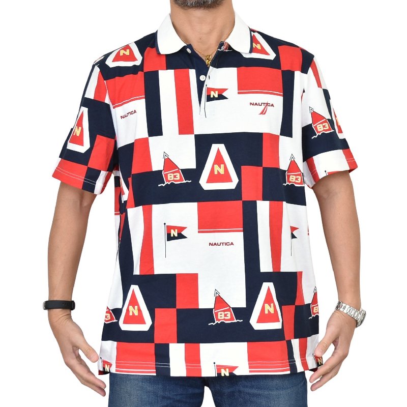�礭�������� ��� NAUTICA �Ρ��ƥ��� �Ρ����� �ݥ������ Ⱦµ Sustainably Crafted Classic Fit Printed Polo XL XXL [M�� 1/1]