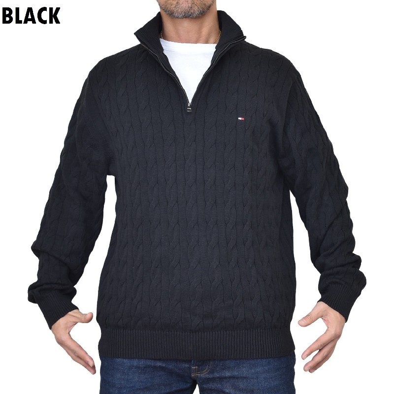 �礭����������� �ȥߡ��ҥ�ե����� TOMMY HILFIGER �����֥�˥å� �������� �ϡ��ե��å� �������������å� ���åȥ� Ĺµ �ȥåץ� �����֥��Ԥ� �ɽ� ���� ������ɥ��顼 Cable Knit Quarter-Zip Sweater XXL