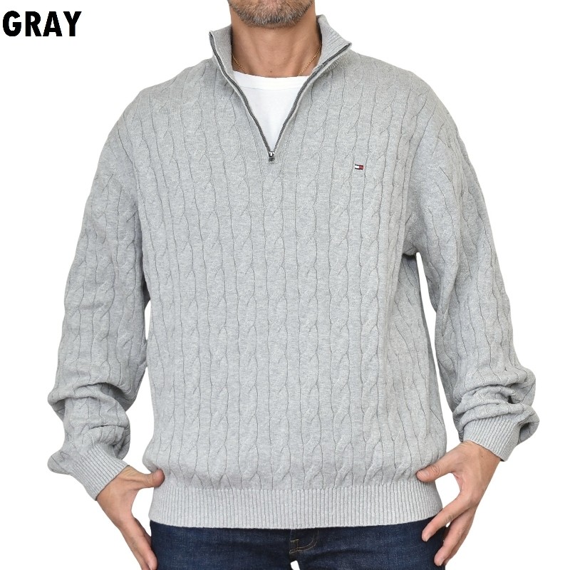 �礭����������� �ȥߡ��ҥ�ե����� TOMMY HILFIGER �����֥�˥å� �������� �ϡ��ե��å� �������������å� ���åȥ� Ĺµ �ȥåץ� �����֥��Ԥ� �ɽ� ���� ������ɥ��顼 Cable Knit Quarter-Zip Sweater XXL