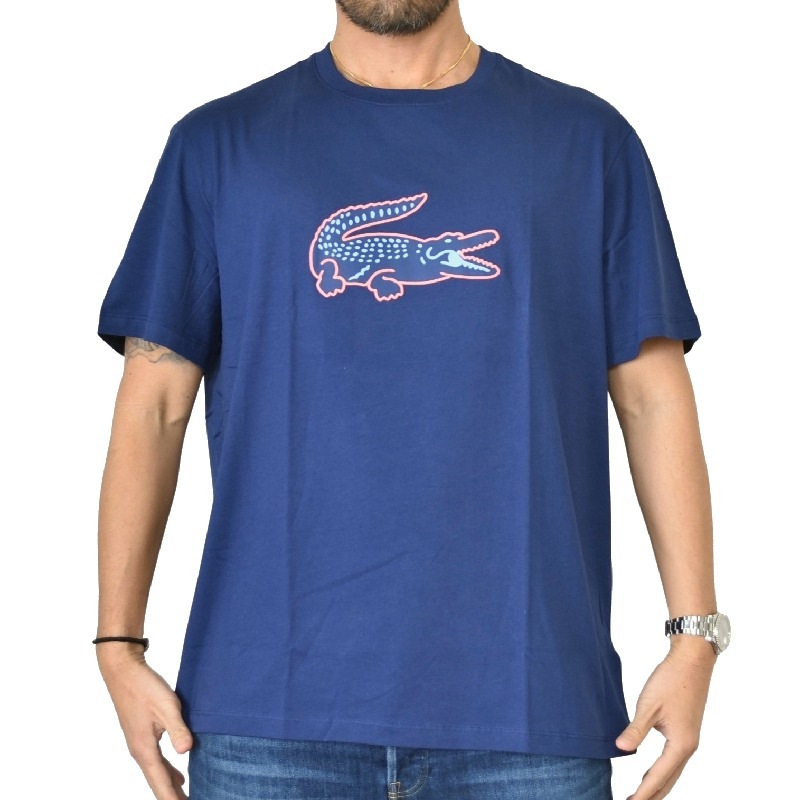 大きいサイズ メンズ Lacoste ラコステ クルーネック 半袖ｔシャツ ブルー ホワイト 白 青 Xxl Xxxl Xxxxl メール便対応 M便 1 1 大きいサイズのメンズ服専門店 Deff