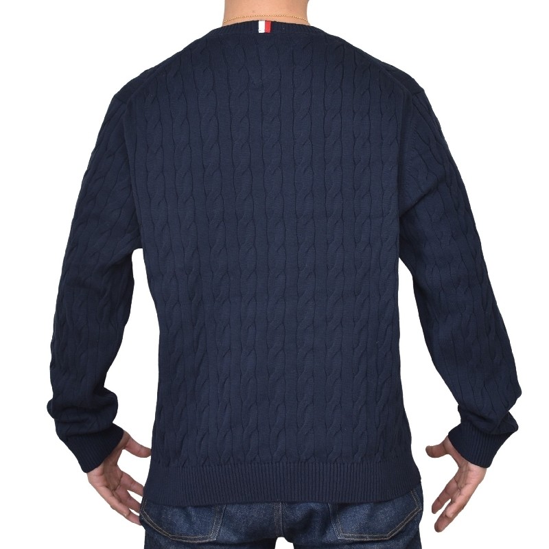 �礭����������� �ȥߡ��ҥ�ե����� TOMMY HILFIGER �����֥�˥å� �������� ���롼�ͥå� ���åȥ� �ݼ� Ĺµ �ȥåץ� �����֥��Ԥ� �����ɽ� Cable Knit Crewneck Sweater XXL
