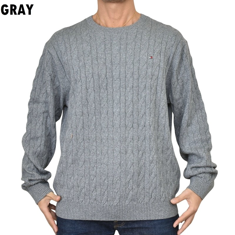 �礭����������� �ȥߡ��ҥ�ե����� TOMMY HILFIGER �����֥�˥å� �������� ���롼�ͥå� ���åȥ� �ݼ� Ĺµ �ȥåץ� �����֥��Ԥ� �����ɽ� Cable Knit Crewneck Sweater XXL