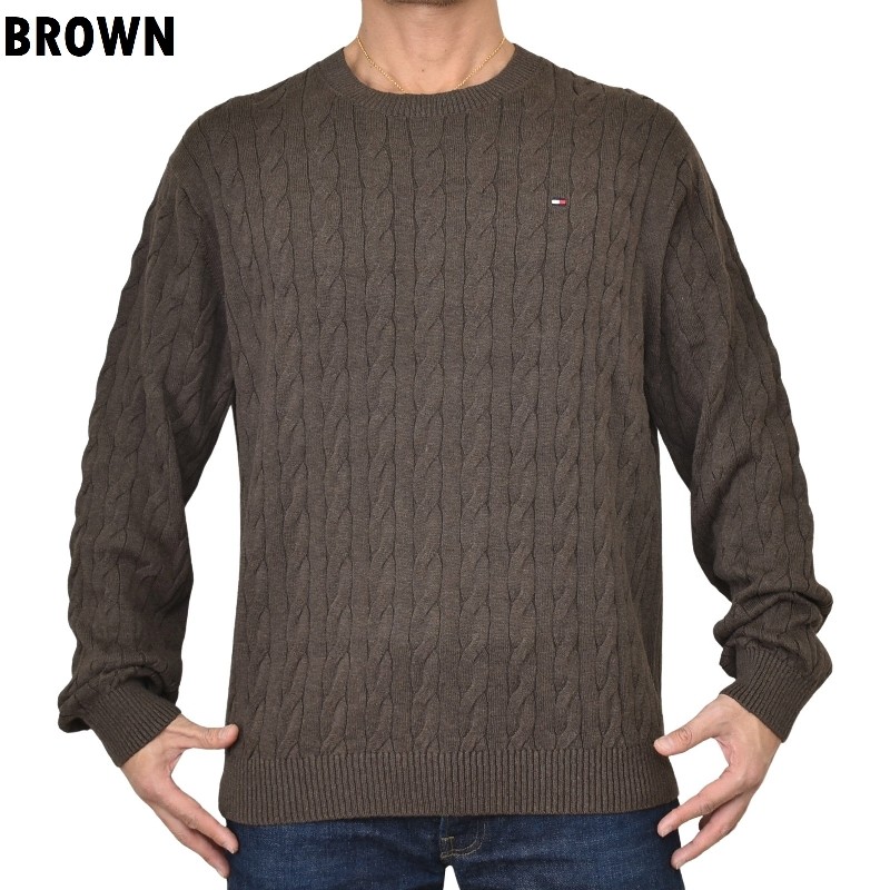 �礭����������� �ȥߡ��ҥ�ե����� TOMMY HILFIGER �����֥�˥å� �������� ���롼�ͥå� ���åȥ� �ݼ� Ĺµ �ȥåץ� �����֥��Ԥ� �����ɽ� Cable Knit Crewneck Sweater XXL