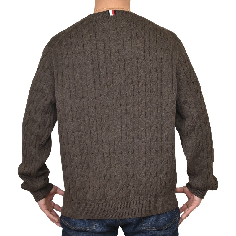 �礭����������� �ȥߡ��ҥ�ե����� TOMMY HILFIGER �����֥�˥å� �������� ���롼�ͥå� ���åȥ� �ݼ� Ĺµ �ȥåץ� �����֥��Ԥ� �����ɽ� Cable Knit Crewneck Sweater XXL