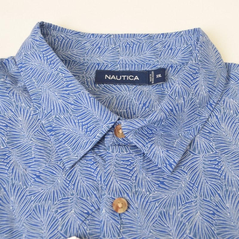 �礭�������� ��� NAUTICA �Ρ��ƥ��� �Ρ����� �� ��ͥ� Ĺµ����� ���� printed linen shirt XXL XXXL