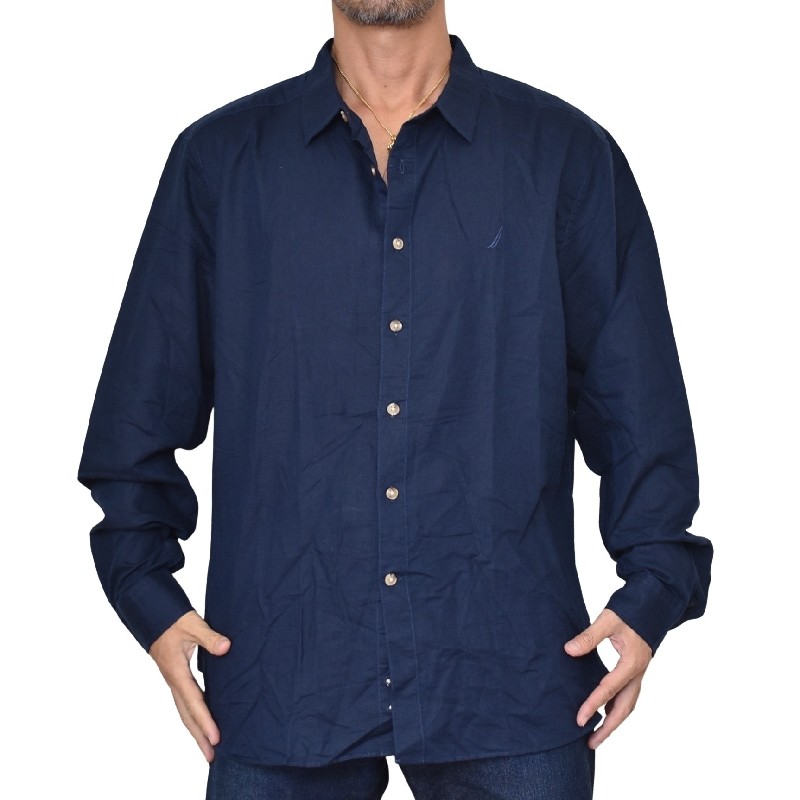 �礭�������� ��� NAUTICA �Ρ��ƥ��� �Ρ����� �� ��ͥ� Ĺµ����� ���ݥ���� linen deck shirt XXL
