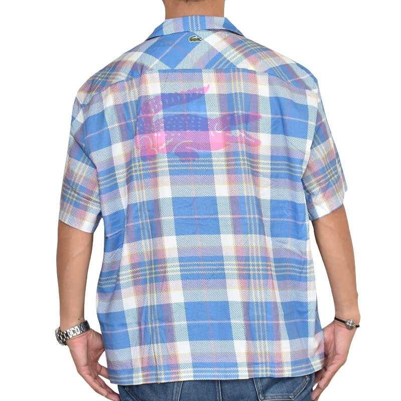 �礭�������� ��� �饳���� LACOSTE Ⱦµ����� �����å��� ���ݥ���� �Хå��ץ��� Short Sleeve Organic Cotton Check Shirt 45 XXL