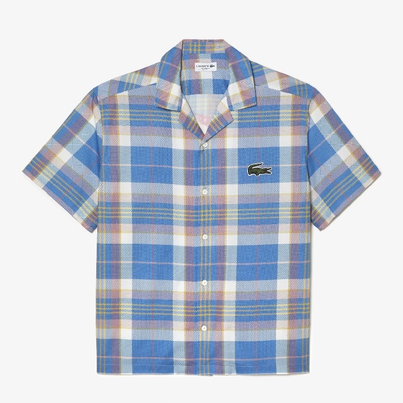 �礭�������� ��� �饳���� LACOSTE Ⱦµ����� �����å��� ���ݥ���� �Хå��ץ��� Short Sleeve Organic Cotton Check Shirt 45 XXL