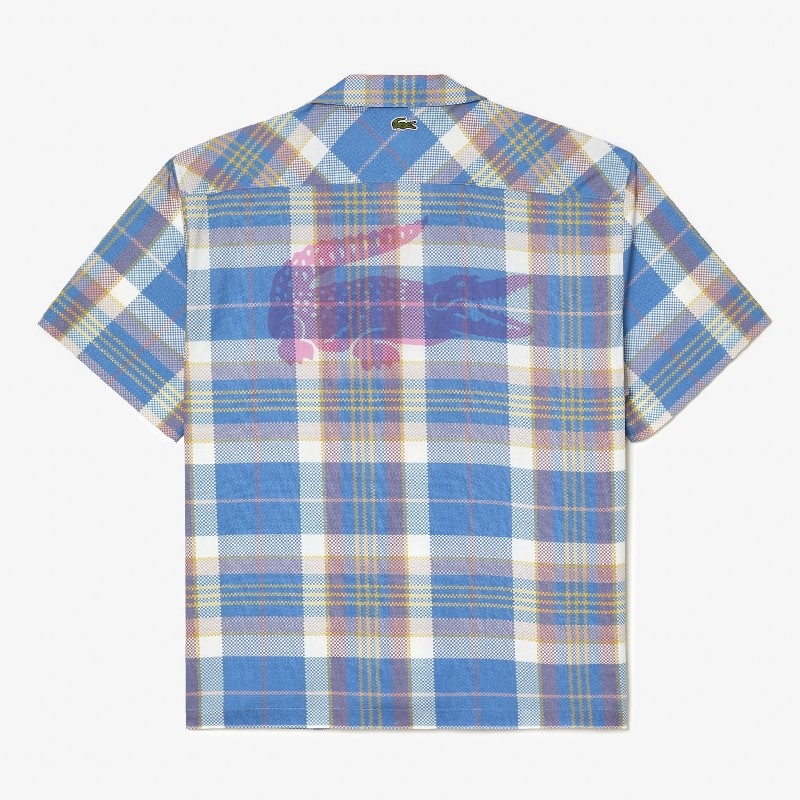 �礭�������� ��� �饳���� LACOSTE Ⱦµ����� �����å��� ���ݥ���� �Хå��ץ��� Short Sleeve Organic Cotton Check Shirt 45 XXL