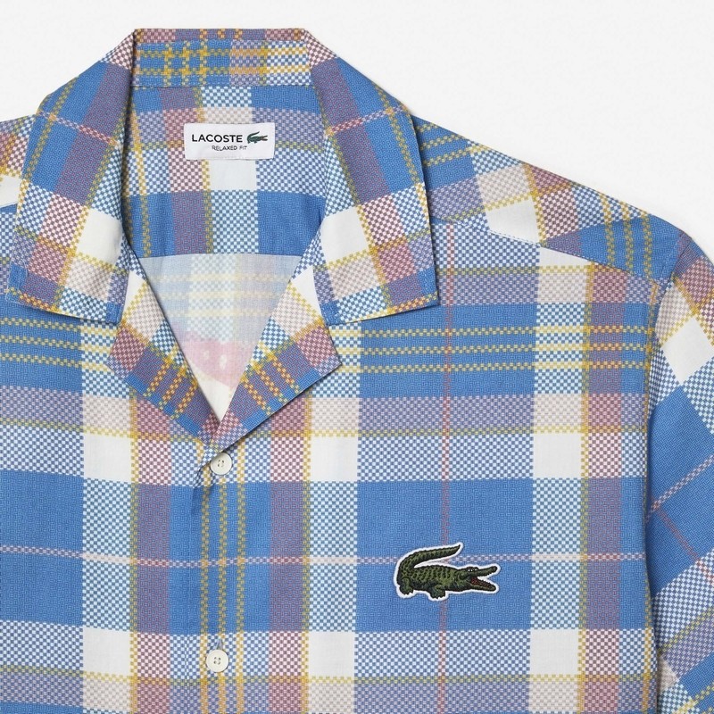 �礭�������� ��� �饳���� LACOSTE Ⱦµ����� �����å��� ���ݥ���� �Хå��ץ��� Short Sleeve Organic Cotton Check Shirt 45 XXL