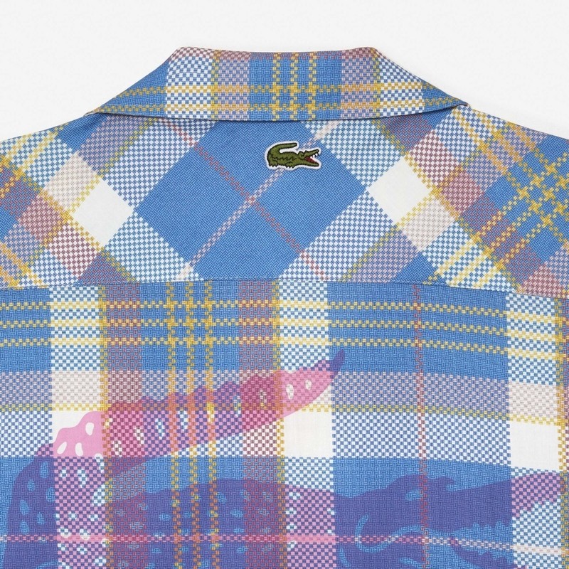 �礭�������� ��� �饳���� LACOSTE Ⱦµ����� �����å��� ���ݥ���� �Хå��ץ��� Short Sleeve Organic Cotton Check Shirt 45 XXL