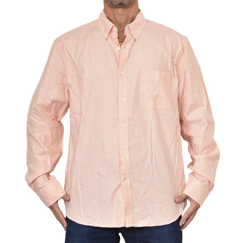 �礭�������� ��� NAUTICA �Ρ��ƥ��� �Ρ����� striped oxford shirt ���ȥ饤���� Ĺµ����� ���ݥ���� ���å����ե����� XXL