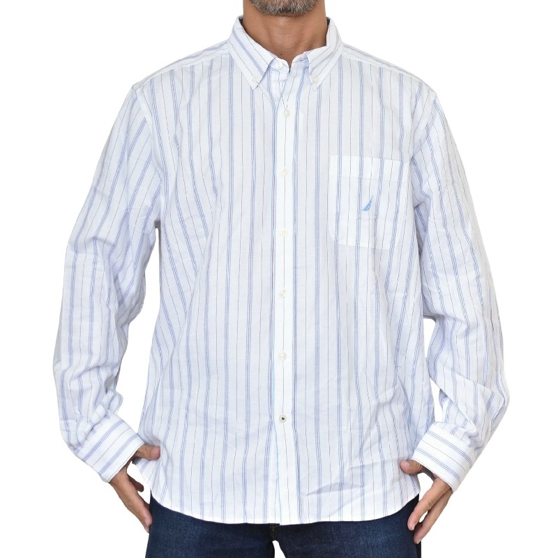 �礭�������� ��� NAUTICA �Ρ��ƥ��� �Ρ����� striped oxford shirt ���ȥ饤���� Ĺµ����� ���ݥ���� ���å����ե����� XXL