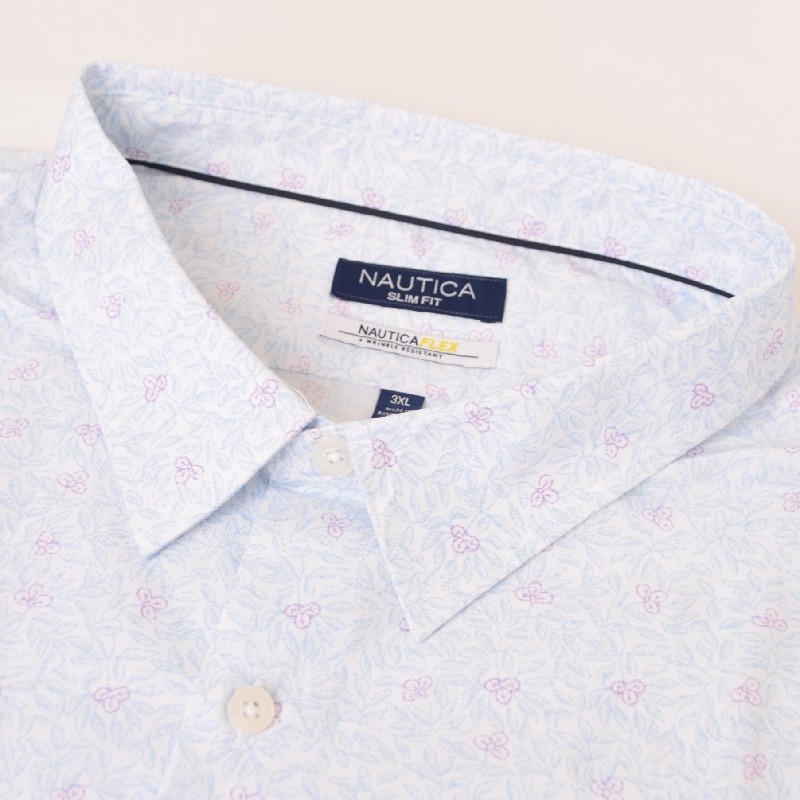 �礭�������� ��� NAUTICA �Ρ��ƥ��� �Ρ����� slim fit wrinkle-resistant printed shirt ���� Ĺµ����� XXXL