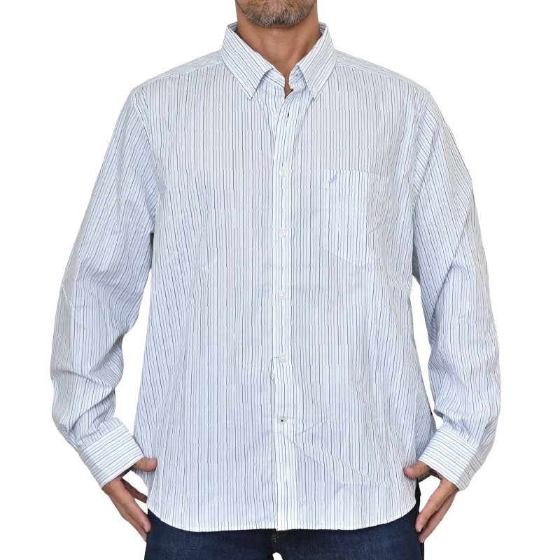 �礭�������� ��� NAUTICA �Ρ��ƥ��� �Ρ����� classic fit wrinkle-resistant striped shirt ���ȥ饤���� Ĺµ����� ���ݥ���� ���å����ե����� XXL