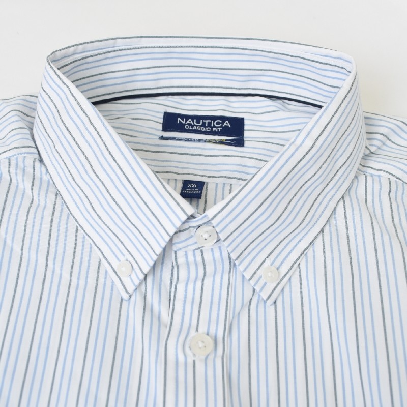 �礭�������� ��� NAUTICA �Ρ��ƥ��� �Ρ����� classic fit wrinkle-resistant striped shirt ���ȥ饤���� Ĺµ����� ���ݥ���� ���å����ե����� XXL