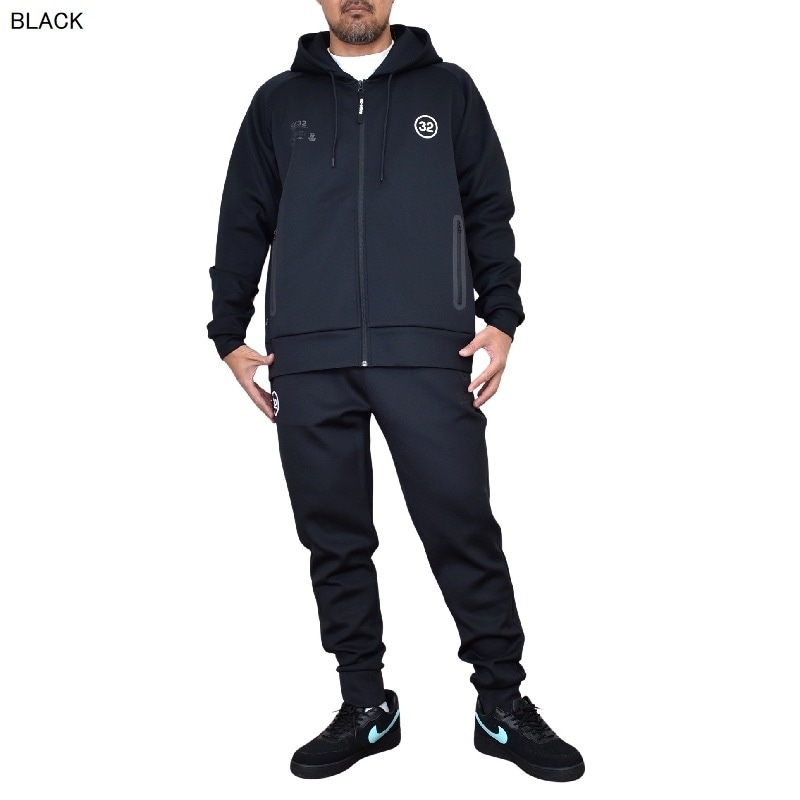 SY32 フルジップ フード付きジャケット 黒 セットアップ