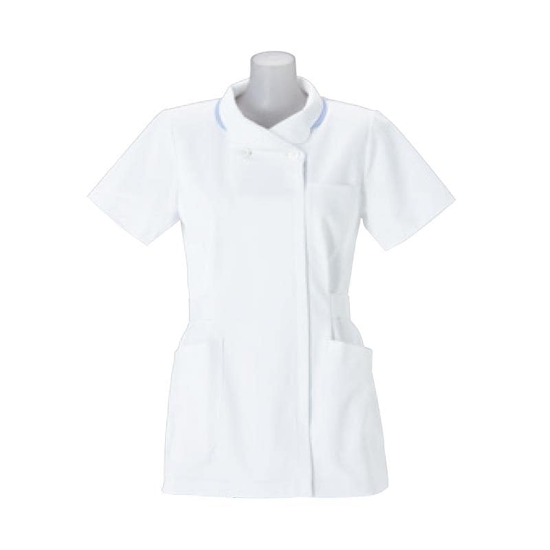 チュニック HO-1932 ホワイト(衿ふちブルー) M[ナガイレーベン]