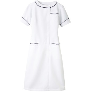 ノーカラーパイピングワンピース 861116  ホワイト M[アイトス]