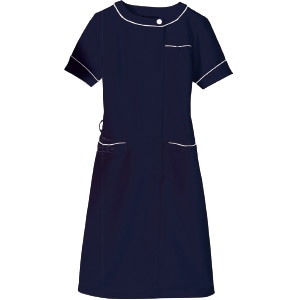 ノーカラーパイピングワンピース 861116  ネイビー M[アイトス]