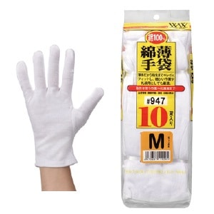 【ｸﾘｱﾗﾝｽ】綿薄手袋 M (10双組)[おたふく手袋]