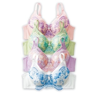 【ｾｰﾙ】花柄刺しゅうフルカップブラジャー フェミニンパステルカラー B70 (4枚組)