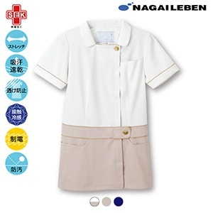 チュニック LH-6252 オフホワイト×ベージュ S[ナガイレーベン]